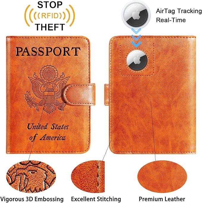 Airtag Passport Holder Cover Wallet RFID Blocking Leather Case Travel - Image 2