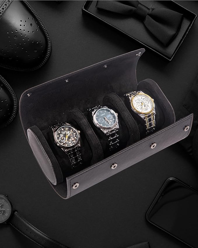 MR.OKAY 3 Watch Travel Case- Classic Leather Watch Case - Image 5