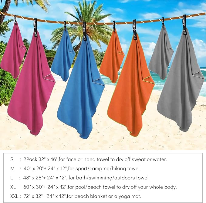 HOEAAS 2 Pack Microfiber Camping Towels, Quick Dry Towel, Super Absorbent Ultra - Image 3