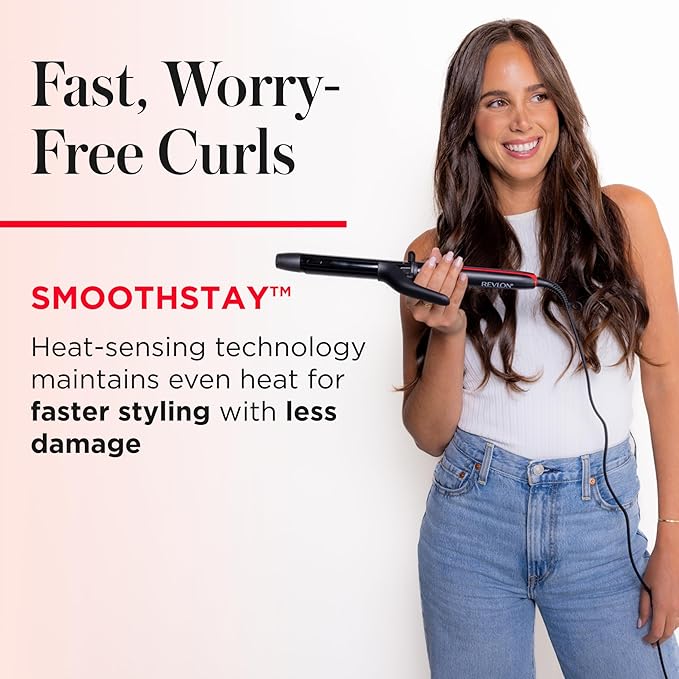 REVLON Smoothstay 1 Inch Curling Iron - Coconut Oil Infused Curling Wand Helps Enhance Shine & Smoothness,Creates Tight Bouncy Curls,and Reduced Frizz,(Pack of 3)
