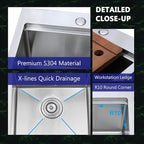 COMLLEN 17x19 Inch Drop in Bar Sink, Outdoor Sink 304 Stainless Steel Kitchen - Image 6