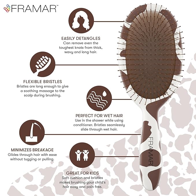 FRAMAR Cow Print Hair Brush Detangler, Detangling Hairbrush For Women, Wet Hair Brush For Girls, Hair Detangler Brush, Wet Hairbrush, Hairbrushes, Girls Hairbrush Detangler, Reduces Frizz – Cow Print