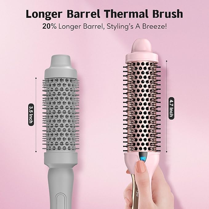 Farery Thermal Brush Extra Long Barrel, 1.5 Inch Hot Curling Wand for Big Bouncy Curls, Non-Blowing Heated Round Brush, Ceramic Curling Wand for Medium & Long Hair, 9 Adjustable Temps, Dual Voltage