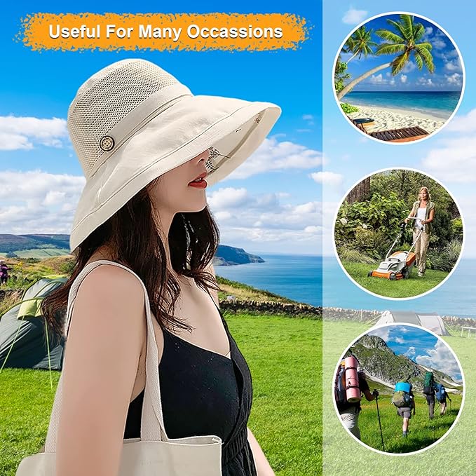 Women Wide Brim Sun Hats Metal Wired Edge Summer UV Protection Beach Fishing Hat - Image 7