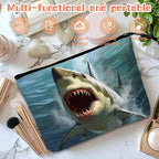 Cosmetic Bags Travel Makeup Toilet Case Waterproof Pouch for Women Girls 6.7X9.45inches - Close - Up of A Great White Shark With Open Mouth