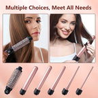 Curling Iron Set, 6 in 1 Hair Curling Wand with Curling Brush and 5 Interchangeable Ceramic Curling Wand(0.35'-1.25') Tourmaline Hair Curler, Instant Heat Up Curling Iron for Long Hair Women