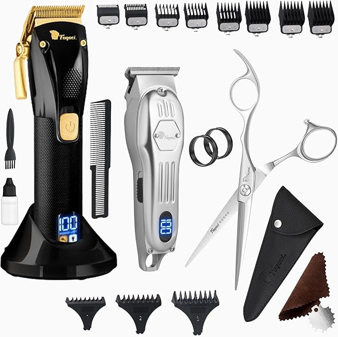 Fagaci Professional Hair Clippers, Hair Scissors & Hair Trimmer Extremely Sharp, Hair Shears, Turbo Power Cordless Hair Clippers & Hair Trimmer Set