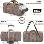 60L Travel Bags for Men, Nomad Canvas Duffle Bag Vintage Genuine Leather Travel - Image 3