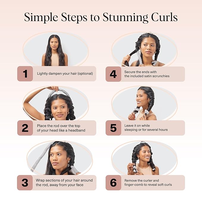 Kitsch Satin Heatless Curlers Set – Heatless Curls Overnight with 34" Hair Curler & 2 Satin Scrunchies, Comfortable No Heat Hair Curlers to Sleep In for Frizz-Free & Non-Damage Styling - Silver