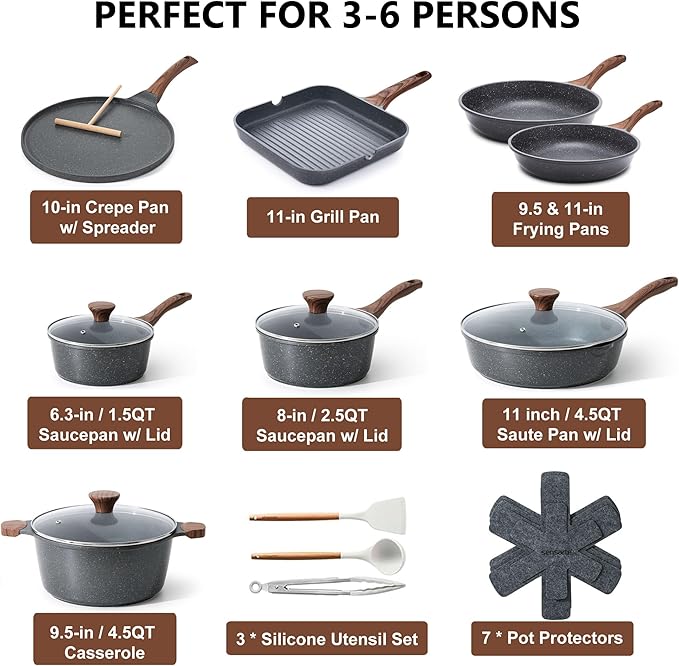 SENSARTE Nonstick Cookware Set 23-Piece, Non Stick Pots and Pans Set - Image 2