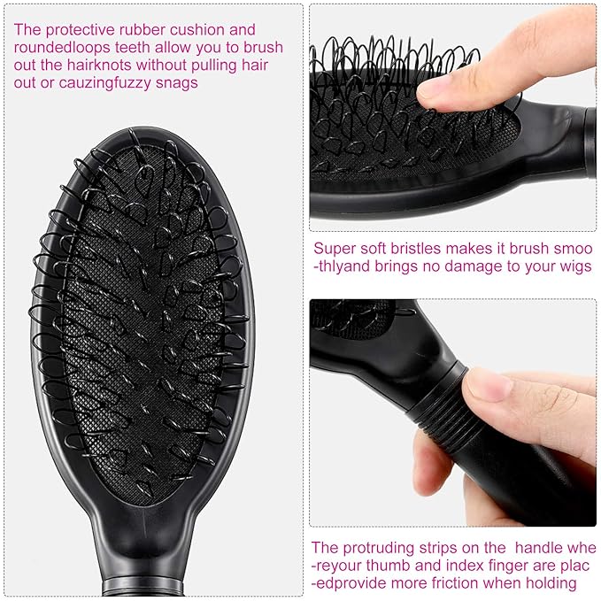 Boao 9 Pieces Wig Combs Set, Hair Edge Brush, Airbag Massage Comb, Wide Tooth Hair Comb, Clips, for Wig Stand, Human and Synthetic Extension