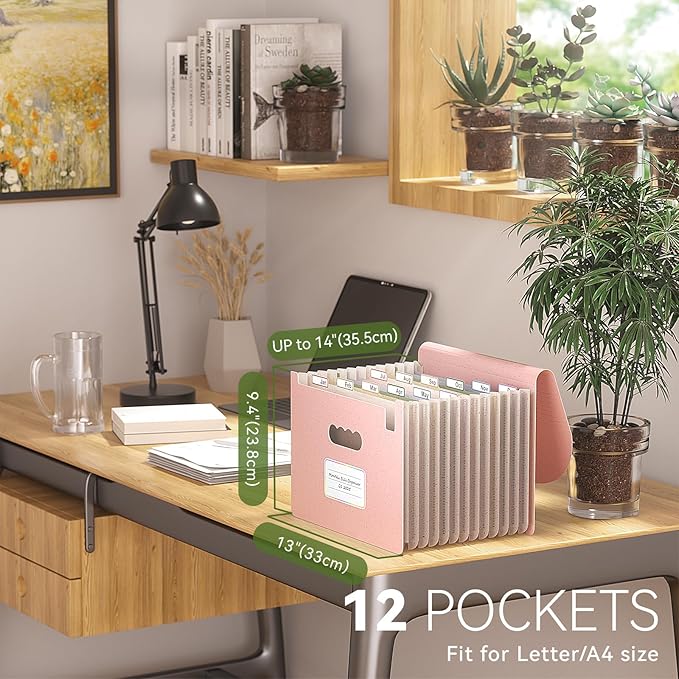 Accordion File Organizer, 13 Pockets Wheat Straw Expanding File Folder - Image 2