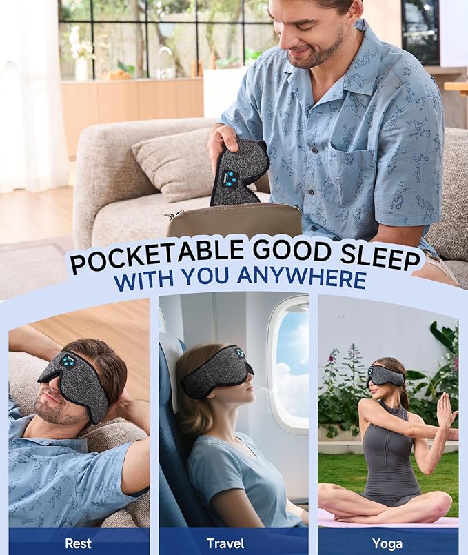 Voerou Sleep Mask with Bluetooth Headphones, Zero Pressure Wireless Sleeping - Image 8