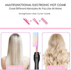 Electric Hot Comb Hair Straightener Heat Pressing Comb Curling Flat Iron Curler Hair Straightener Brush for Natural Black,Anti-Scald Beard Straightening Electric Press Comb (Multicolored)