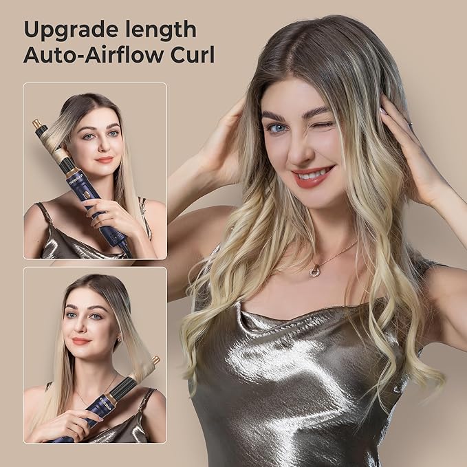 6 in ONE Blow Dryer Brush, Curling Wand Hair Styling Tools Set, Ionic Hot Air Hair Dryer, Massage Oval Hair Dryer, Left&Right Hair Curlers 100-120V
