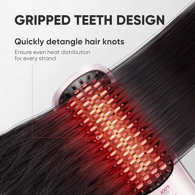 Hair Straightener Brush, Hair Straightener Comb with 3 Temps 20s Fast Heating Shine, Gold Rose