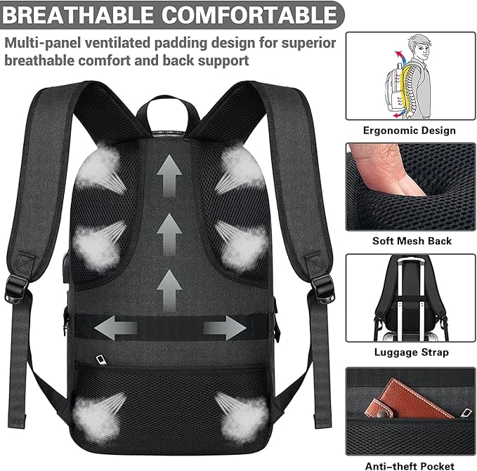 AMBOR Travel Laptop Backpack for Ｍen, 15.6-17.3 inch Laptop Backpack for School - Image 6