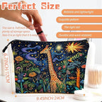 Cosmetic Bags Travel Makeup Toilet Case Waterproof Pouch for Women Girls 6.7X9.45inches - Giraffe in A Starry Jungle in A Colorful Illustration