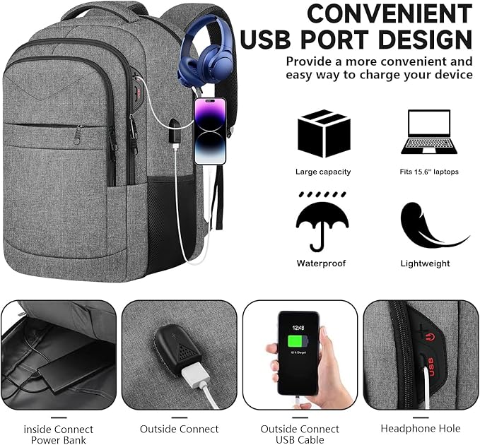Lapsouno Business Laptop Backpack, Travel Backpack, 15.6 Inch Carry on Backpack - Image 4
