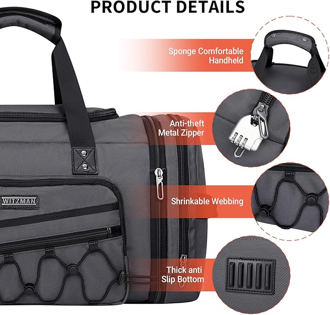 WITZMAN Duffle Bag for Men Nylon Large Gym Weekender Bag - Image 7