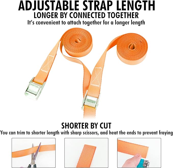 Cartman 1" x 12' Lashing Straps Cargo Tie-Down Strap Up to 600lbs, 2pk Orange - Image 5
