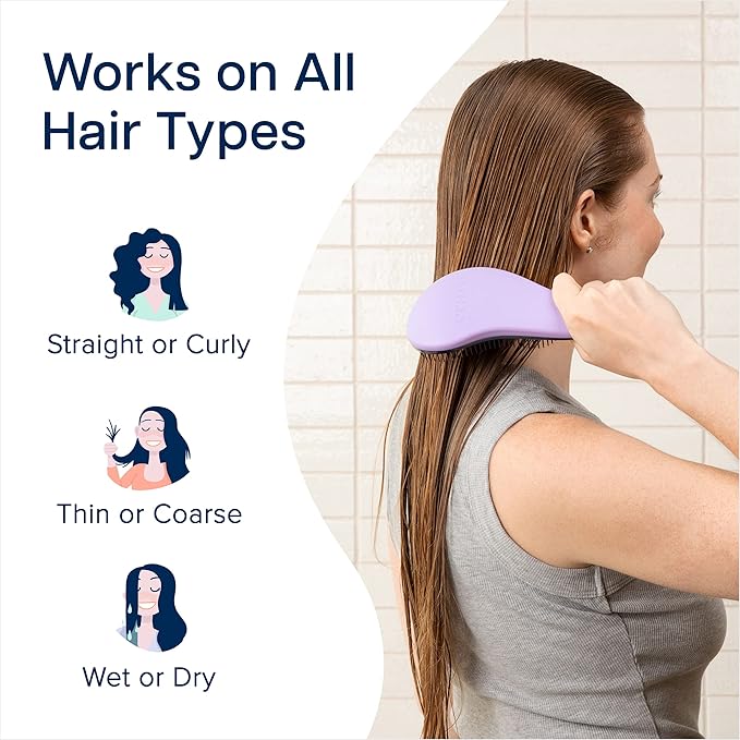 Crave Naturals Glide Thru Hair Brush - Detangler Brush for Curly, Straight, Wet or Dry Hair - Gentle Detangling Brushes for Adults, Kids, Toddlers - Hair Accessories for Women, 7.5x3" - Purple