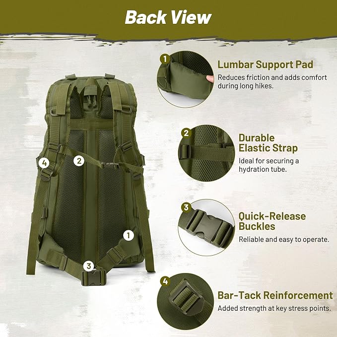 50L Tactical Backpack for Men and Women, Water-Resistant Molle Rucksack - Image 8