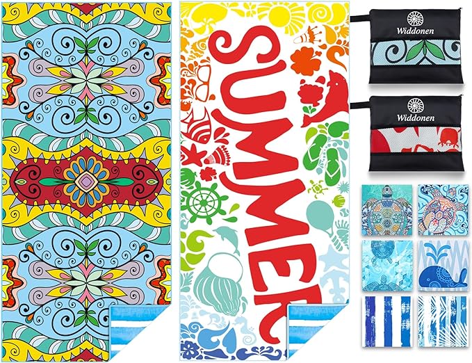 Microfiber Lightweight Beach Towel Sand Free Quick Dry Absorbent Thin Compact by WIDDONEN