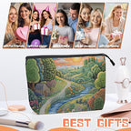 Cosmetic Bags Travel Makeup Toilet Case Waterproof Pouch for Women Girls 6.7X9.45inches - Idyllic Country Landscape With Path And Sun