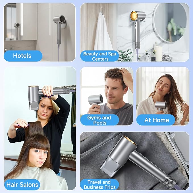 Hair Dryer, 150,000 RPM Brushless Motor, Ultra-Fast Drying with 3 Heat Settings & LED Lights, High-Speed Ionic Blow Dryer, Low Noise Lightweight with Diffuser & Nozzle for Home, Salon, Travel
