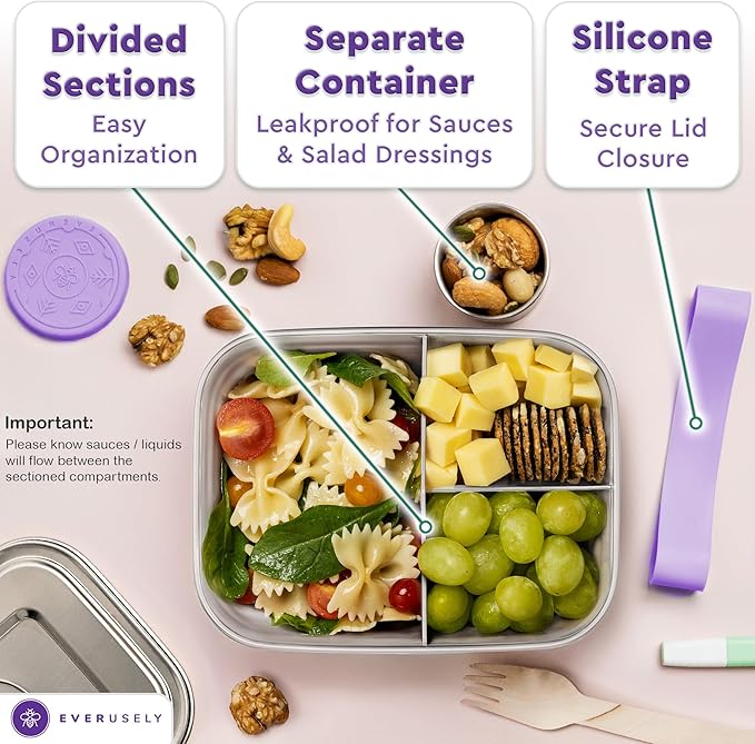 Everusely - Bento Box - Lavender, 37oz / 1.1 L - Stainless Steel Lunch Box - 3 - Image 4