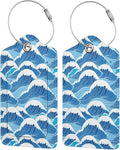 2PC Cartoon Waves Luggage Tag, Cute Blue Sublimation Printed Travel Suitcase by OUZPGAQ