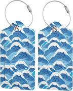 2PC Cartoon Waves Luggage Tag, Cute Blue Sublimation Printed Travel Suitcase by OUZPGAQ