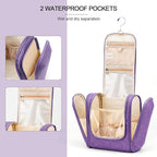 Hanging Travel Toiletry Bag for Women and Men, 6 Organizer Compartments, Large Toiletries essentials, Bathroom Cosmetic Accessories, Water-resistant Makeup Bag, Holds Full-Size Shampoo, Purple