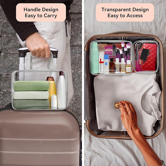 TISRATOK 10 PCS Clear Travel Makeup Toiletry Bag, Plastic PVC Cosmetic TSA - Image 5
