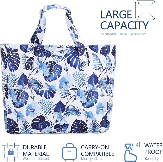 LEDAOU Large Beach Tote Bag Women Waterproof Sandproof Zipper Beach Tote Bag - Image 4