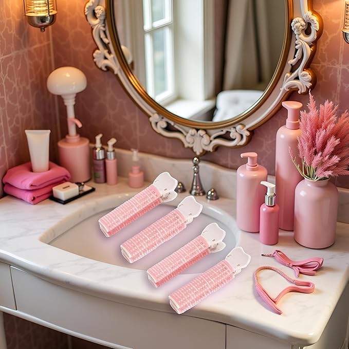 4 Pcs Pink Hair Rollers with Clip for Volumizing Bangs Curls - DIY Hair Styling Accessories Tool and Portable Self Grip Volume Clips，Volumizing Hair Clips,Styling Tools and Appliances