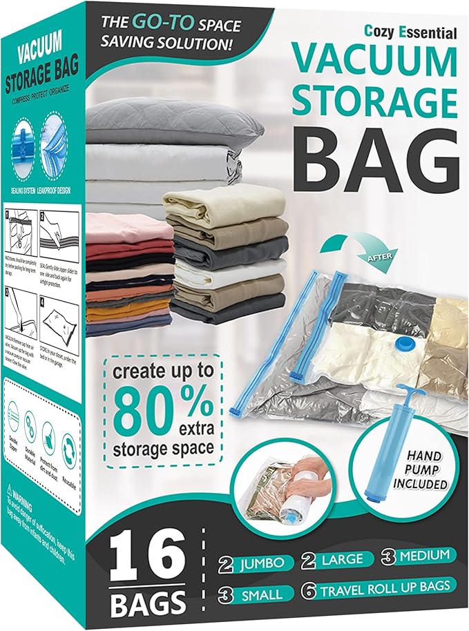 16 Pack Vacuum Storage Bags, Space Saver Bags Compression Storage Bags by CozyEssential
