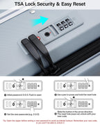 Wide Handle Luggage with Front Pocket Hardshell Aluminium Check In Suitcase with Wheels Medium 24 Inch Front Opening Checked Luggage with Spinner Wheels TSA Lock Airline Approved Luggage (Checked Medium 24 Inch / Grey)