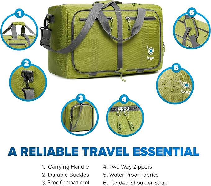 Bago Foldable Duffel Bags for Traveling Women & Men - 40L Sports Packable - Image 6