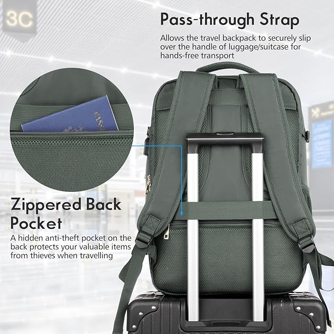 MOMUVO Large Travel Backpack Women, Flight Approved Carry On Backpack, Water - Image 4