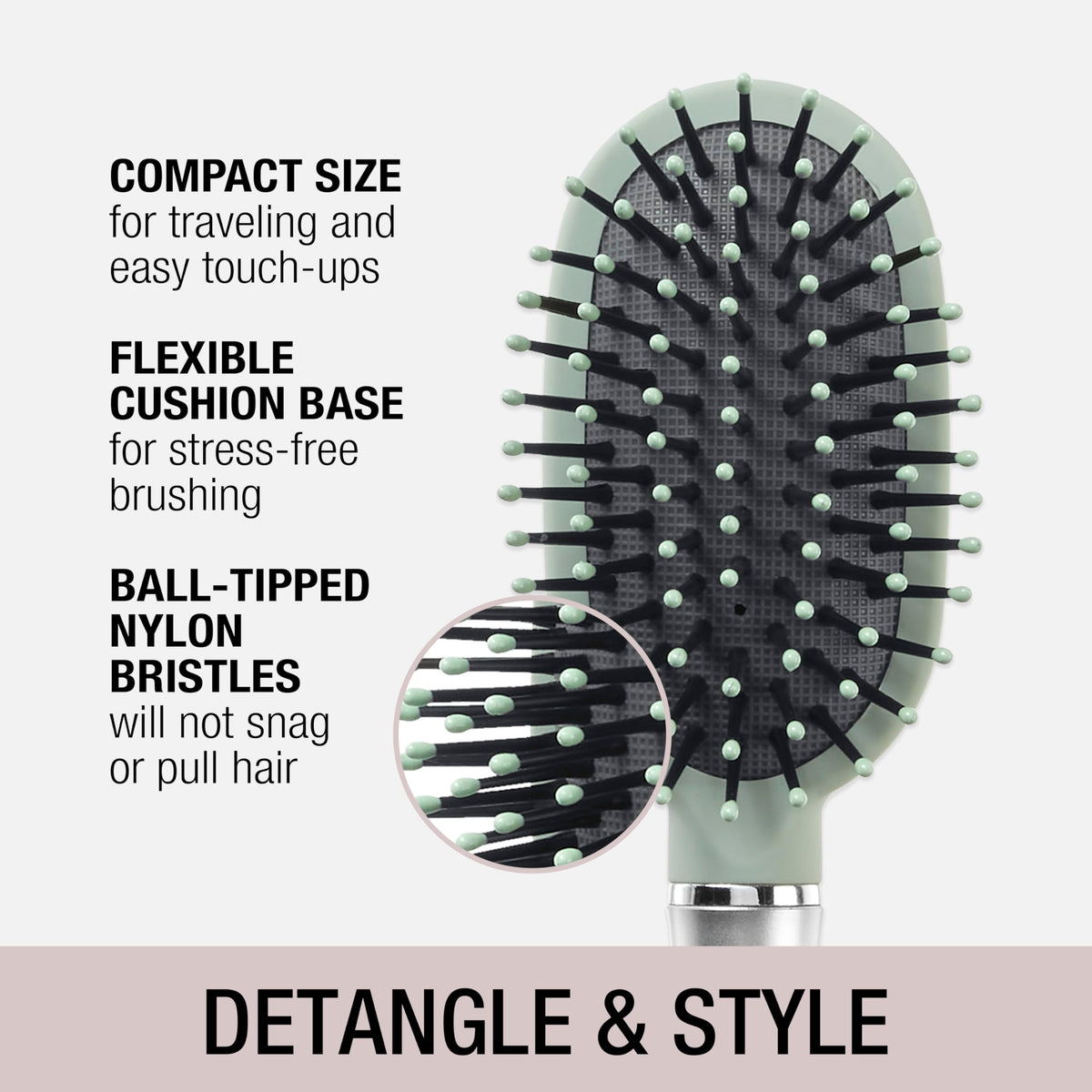 Velvet Touch oval cushion hair brush (Sage Green / 1 Count (Pack of 1))