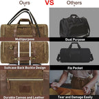 60L Travel Bags for Men, Nomad Washed Canvas Duffle Bag Vintage Genuine Leather - Image 6
