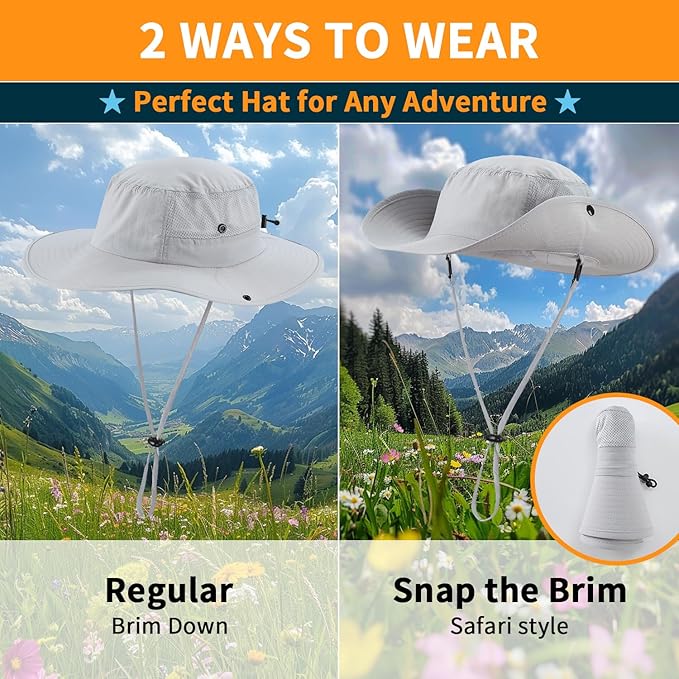 Home Prefer UPF50+ Mens Sun Hat Wide Brim Womens UV Protection Beach Bucket Hat - Image 2