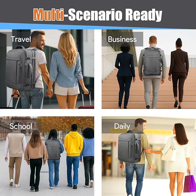 55L Travel Backpack, Carry On Backpack, Expandable 50L - 60L Anti-Theft TSA - Image 9