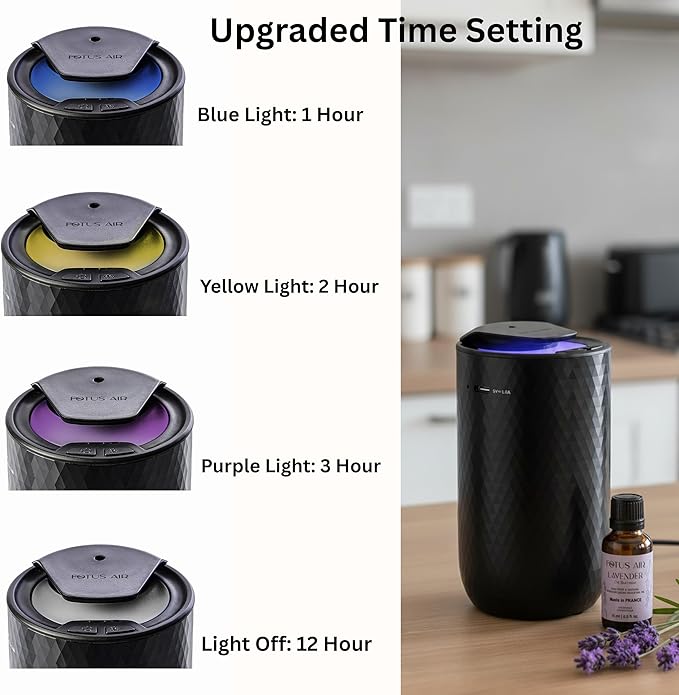 Waterless Essential Oil Diffuser – Portable Cordless Aromatherapy Diffuser for Home, Car & Office – 3 Mist Levels - 4 Timer Modes - 15ml Oil Capacity - USB-C Rechargeable