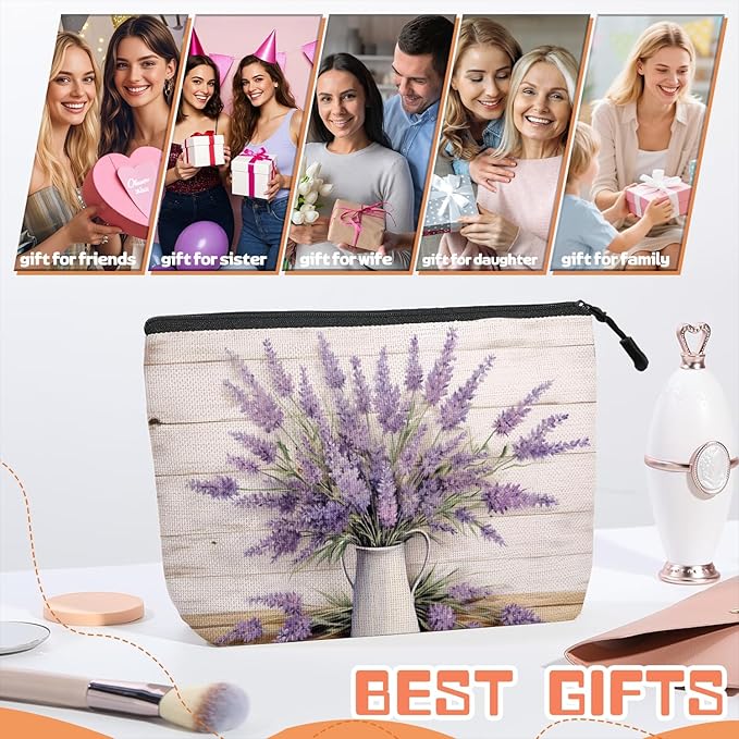 Cosmetic Bags Travel Makeup Toilet Case Waterproof Pouch for Women Girls 6.7X9.45inches - Lavender in A White Pitcher on A White - Wood Background