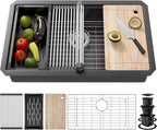 33 Inch Undermount Kitchen Sink Stainless Steel, 33x19 Undermount Workstation by VALONDINO