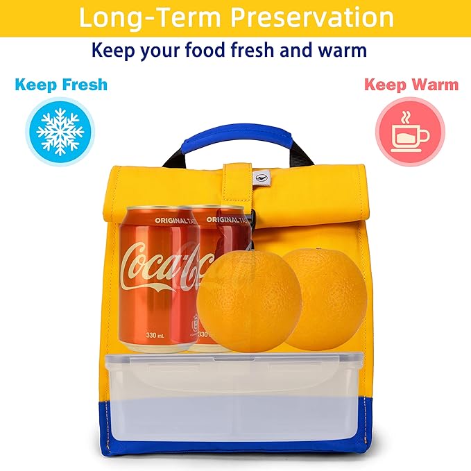 SUNNY BIRD Insulated Lunch Bag Rolltop Lunch Box Tote Lunchbox Bag - Image 2