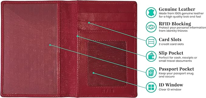 Personalized Monogrammed Red Leather RFID Passport Wallet - Image 2